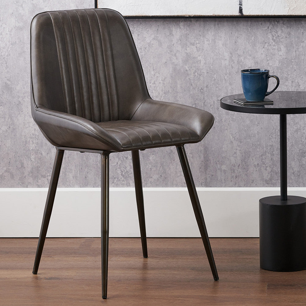Angelo Peppercorn Leather & Bronze Metal Retro Dining Chair